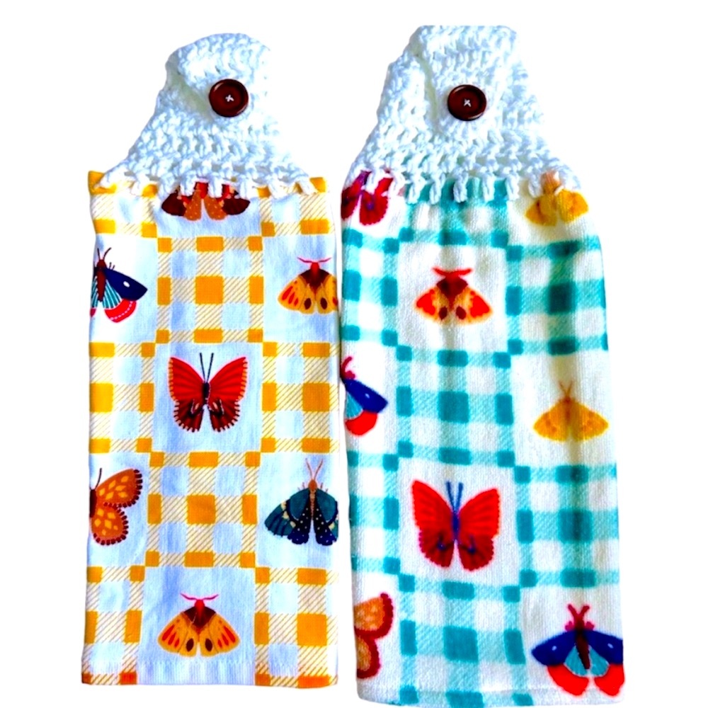 Hand Crafted Colorful Butterfly Print Hanging Hand Towels Crochet Top